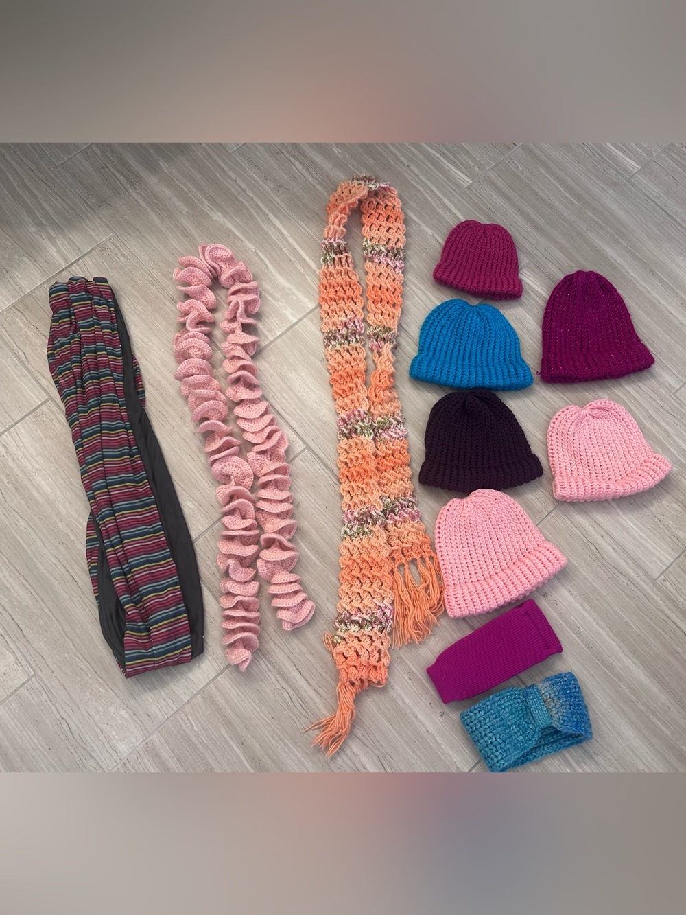Kids Knit Scarves, infinity scarf and Beanie/ headscarf bundle